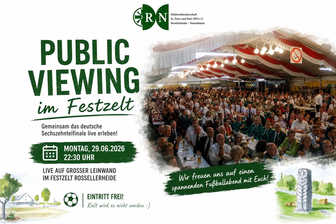Public Viewing im Festzelt – Montag, 29.06.2026, 22:30 Uhr, Eintritt frei, live auf großer Leinwand im Festzelt Rosellerheide