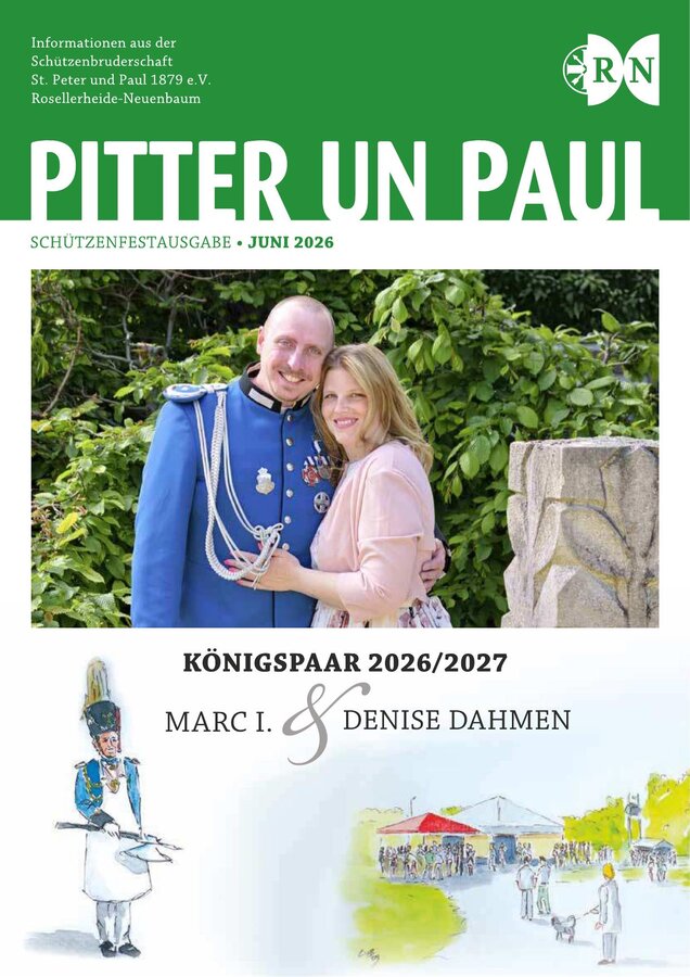 Titelseite PitterUnPaul 2026 mit Königspaar Marc I. und Denise Dahmen